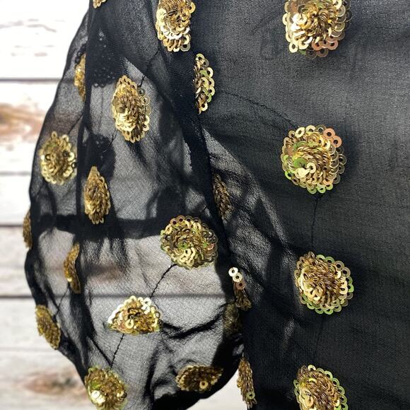 Piperlime Collection Sheer Black w/ Gold Sequin New Year Party Crew Neck Top S - Picture 5 of 8